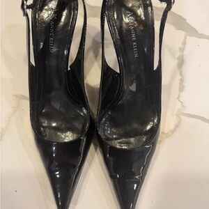 Anne Klein Glossy Black Patent Sling Black Heels